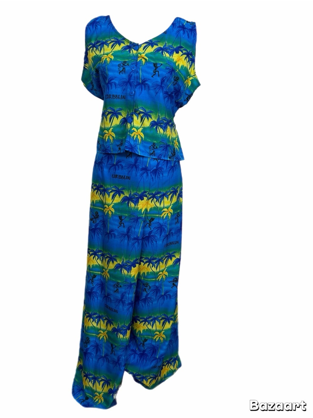 Rima XL Tropical Caribbean Print 2 Piece Resort Wear Wrap Pants Set - Picture 2 of 5